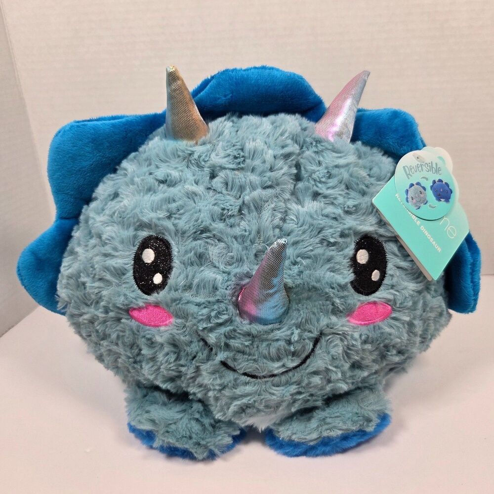 HUG ME Stuffed Animal Reversible Flip Mr. Happy Horns Grump-asaurus Dinosaur NWT